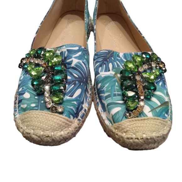 EUC 💎💎Jeweled 💎💎Tropical Palm Leaf Print Espadrille Flat | Women | Sz: 7 1/2